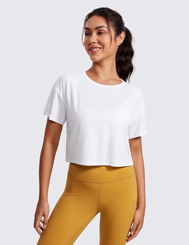 CRZ YOGA Open Back Short Sleeve Crop Top for Women Loose Athletic Yoga Workout Shirts Casual Cropped T-Shirts2