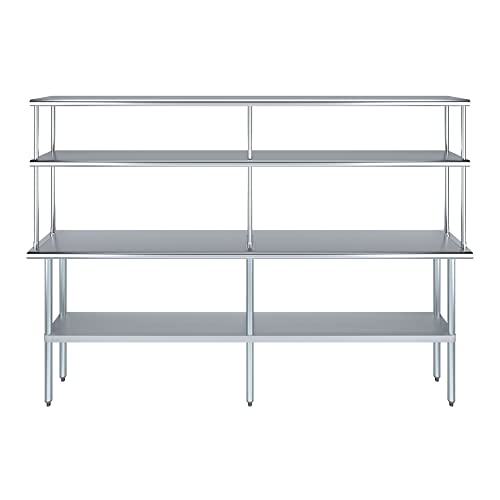 Image of AmGood Stainless Steel Work Table with 12 inch Wide Double Tier Overshelf | Metal Kitchen Prep Table & Shelving Combo | NSF (Stainless Steel Table with Double Overshelves, 96 inch Long x 14 inch Deep)