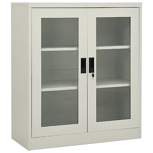 ZQQLVOO Armario de Oficina con Puertas de Vidrio Templado, Archivador de Acero con 2 Estantes Ajustables y Cerradura para Organización Segura de Documentos, Mueble