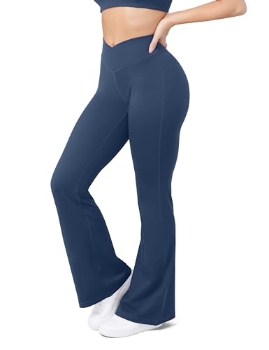 Image of HEGALY Women's Flare Yoga Pants - Crossover Flare Leggings Buttery Soft High Waisted Workout Casual Bootcut Pants