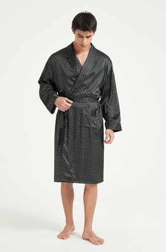 Image of Men's 100% Mulberry Silk Long Robe Kimono Paisley Print Bath Robe, Heavy Silk 19 Momme Dressing Gown