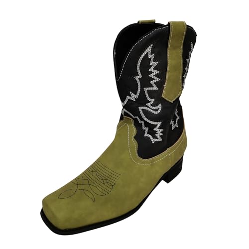 Botines occidentales para hombre – Botas de piel para mujer, botas de vaquero vintage, medias botas con tacón de bloque modernas, antideslizantes, medias, botas de montaña, otoño e invierno, verde, 44