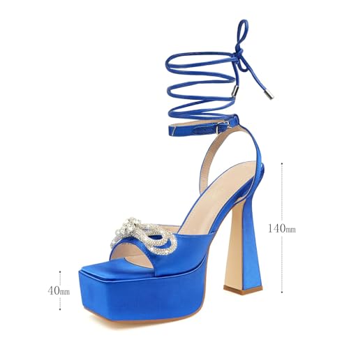 JENN ARDOR Women's Platform Heels Lace Up High Stroppy Sandals Butterfly Heeled Chunky Prom Shoes for Club Party Date (tie-up/buckle)