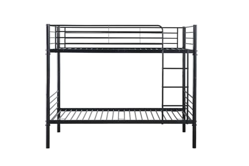 Visual Stocks Litera Juvenil BOOL 90x190 - Color Negro - Estructura Metálica - Escalera - Doble Infantil - Barandilla de Seguridad