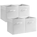 StorageWorks White Storage Cubes, 11-inch Leather Bins with Handle, Cube Organizer Baskets for Shelves and Closet, Collapsible Storage Bins, 4-Pack