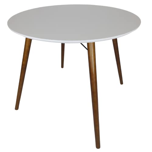 Mesa Jantar Redonda 80cm Mdf Sala 4 Pé Palito 75cm + Suporte V (Branco)