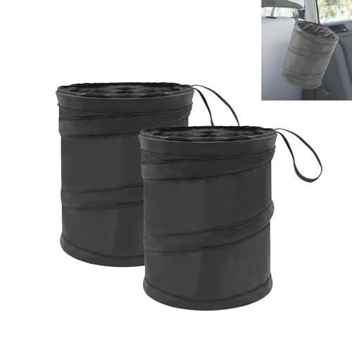 Image of Car Trash Can, 2 Packs Mini Collapsible Pop-up Car Garbage Can, Waterproof Hanging Trash Bag with Velcro, 1 Gallon Black Car Trash Bin for Travel, Picnic & Camping