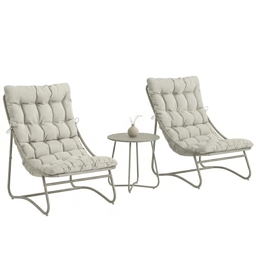 Outsunny - Salon Bistro 3 pièces pour 2 Personnes, Table Ronde et chaises d'extérieur avec Assise en textilène et Coussins, mobilier de Jardin en métal pour Patio et...