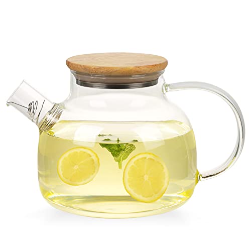 WHJY Clear Glass Teapot Glass Pots for Cooking on Stove Clear Teapots with Infuser for Loose tea, Kettle Teapot for Loose Leaf for Boiling Water -34 oz