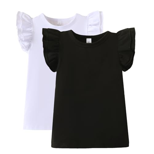 2-6t Toddler Girl Ruffle Shirts Puff Sleeve Shirt Girls Shirts Solid Color Cotton Blouse