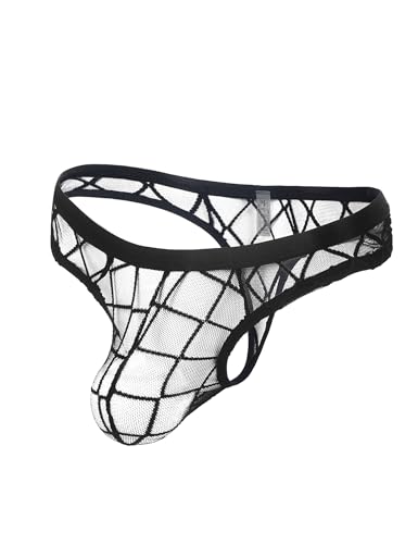 ohyeahlady Men's Thong Underwear Sexy G-String Briefs Low Rise Mesh T-Back See Through Bikini Pouch Underpants Breathable 6
