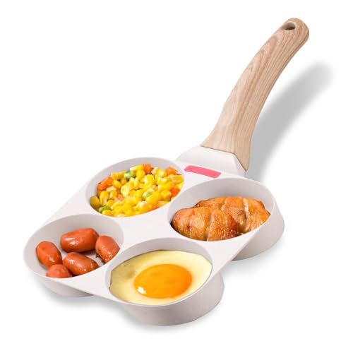 Kundita 4-Cup Egg Frying Pan with Heat-Sensing Silicone Strip, Nonstick Granite-Coated Omelette Pan, Breakfast Skillet for Gas Stoves, Electric Stoves and Induction Cooktops