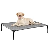 Veehoo Outdoor Elevated Dog Cot Bed, Cooling Raised Pet Bed for Large Dogs, Washable Breathable Mesh Hammock Bed with No-Slip Feet, Indestructible Ground Off Training Platform Cot-42"x30" Black Silver