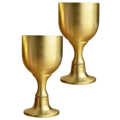 NUOBESTY Calice di Rame Massiccio 2 Pezzi Coppa da Vino Delicata e Multifunzionale Coppa da Liquore Retrò Compatta per Uso Domestico e Cena Accessorio Decorativo per Tavola Elegante