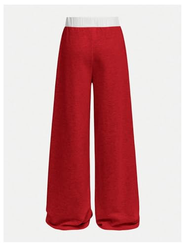 Image of RoseSeek Girl's Baggy Sweatpants Letter Patched Wide Leg Pants Elastic Waist Long Trousers Joggers Trendy