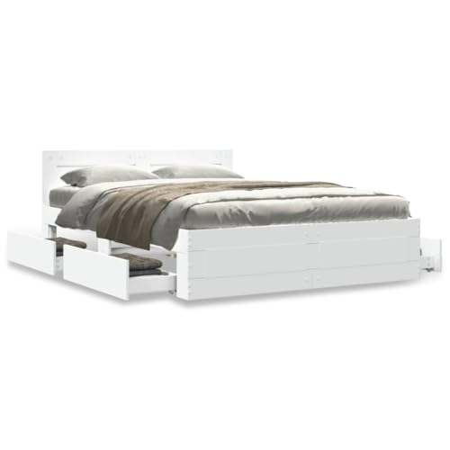Homgoday Estructura Cama con cabecero Madera ingeniería Blanco 120x200cm, Cama con cabecero, Base Somier para Adultos, niños y Adolescentes, Fácil Montaje TipoC