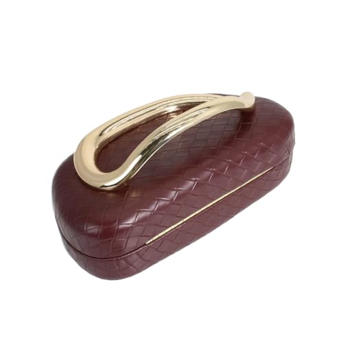 Image of Women Woven PU Leather Clutch Box Metal Handle Evening Bag Trendy Leather Handbag Weave Shoulder Purse for Causal