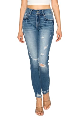 Ripped Skinny Jeans for Women - BBL Lifting Distressed Stretch Low Rise Denim Jeggings