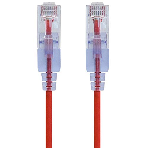 Image of Monoprice SlimRun Cat6A Ethernet Patch Cable - Network Internet Cord - RJ45, 550Mhz, UTP, Pure Bare Copper Wire, 10G, 30AWG, 7 Feet, Red, 5-Pack