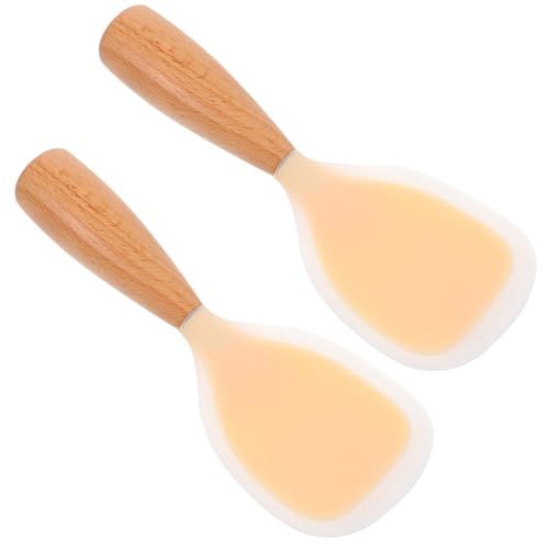 OFFSCH 2pcs Silicone Rice Spoon Wooden Handle Non-stick Serving Spoon for Rice Salad Cooking