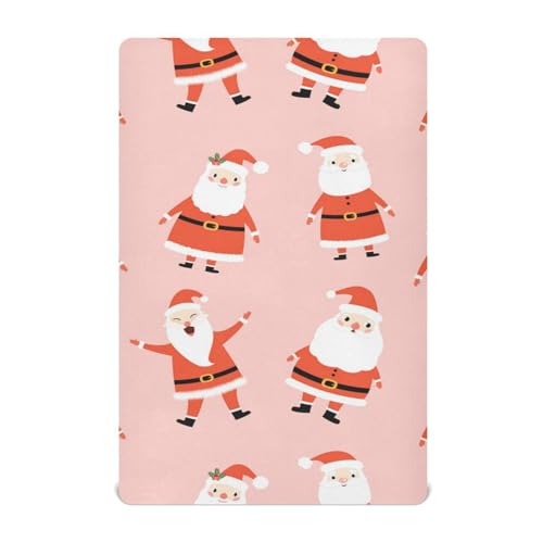 Moudou Christmas Santa Claus Playard Sheet for Boy Girls, Soft Breathable Fitted Toddler Sheet for Standard Playard Bed Mattress, 39 x 27 x 5 Inch