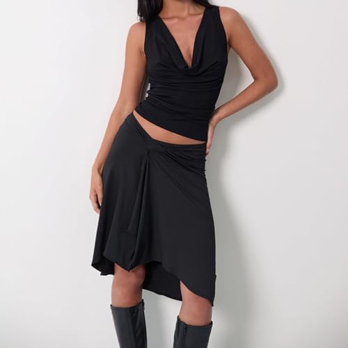 Women Y2K Low Rise Striped Midi Skirt Wrap Style Ruffle A-line Vintage Long Skirt Coquette Irregular Hem Skirts2