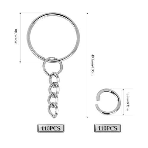 110 Stück Schlüsselanhängerringe und 110 Stück offene Binderinge aus Metall (25 mm) für Bastelarbeiten, Schmuckherstellung, Schlüsselanhängerherstellung
