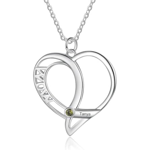 Pezebel Personalized Custom 925 Silver Mother's Heart Necklace with Up to 6 Birthstones & Names Personalized Gold Plated Heart Name Jewelry Silver Cover