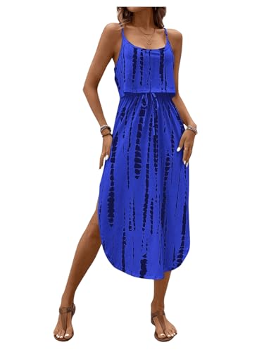 Image of RoseSeek Women's Spaghetti Strap Tie Dye Cami Sun Dress Beach Midi Summer Dresses Resort Wear Vacation Outfits