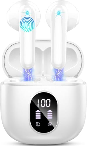 Image of Wireless Earbuds, Bluetooth 5.4 Headphones 50H Playback Bass Stereo Ear Buds with 4 ENC Cancelling Mics, in-Ear Earphones with LED Display, IP7 Waterproof USB-C for Laptop Pad Phones Workout Rose Gold