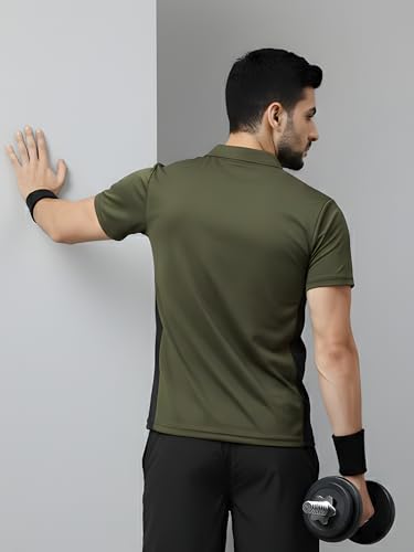 Image of White Moon Dryfit Tshirt for Men, Gym T Shirt for Men Workout - Running with Collar Zipper Neck and Side Panel, Quick-Dry, Anti-Odor Sports Tshirt, Lightweight & Breathable