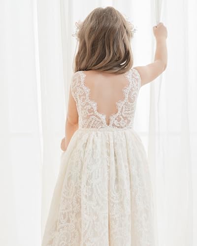 VEYOLOB Flower Girl Dress A-line Floor-Length Lace Sleeveless Toddler Girl Dresses for Wedding Garden First Communion2