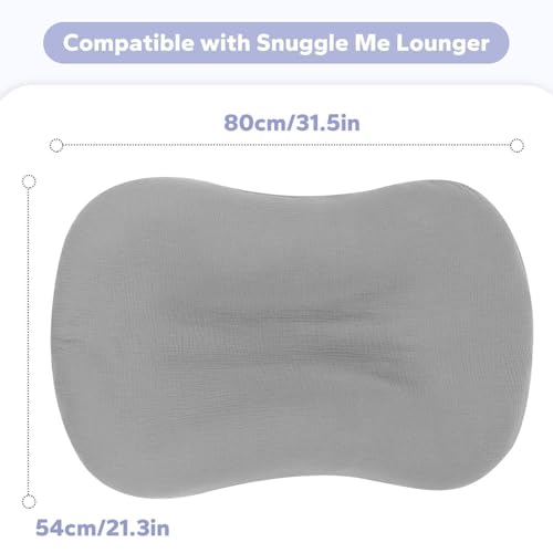 Image of FUNUPUP Muslin Baby Lounger Cover Only, Grey | 100% Muslin Cotton Soft Breathable Easy On /Off Envelope Closure Machine Washable Easy-Clean Protector Neutral Colors