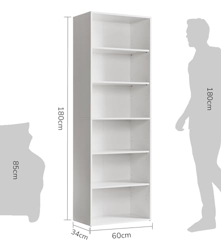 mokebo® Bücherregal weiß aus Holz 'Der Bücherwurm', Schuhregal, Holzregal, Aktenregal Standregal fürs Wohnzimmer, Büro, Kinderzimmer, Regal groß für die Wand mit viel Stauraum, 60cm Breite