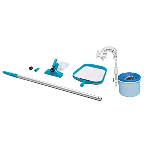 Intex Maintenance Pool Kit Vacuum Skimmer and 94 Inch Telescoping Pole with Deluxe 800 GPH Wall Mounted Swimming Pool Surface Automatic Skimmer