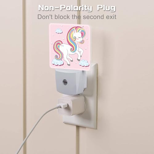 Image of Cute Rainbow Unicorn Night Light, Pink Unicoron Cloud Stars Dusk to Dawn Night Light Plug in,0.5w Energy Saving Sleep Friendly NightLight for Kids Boys Girls Home Decor
