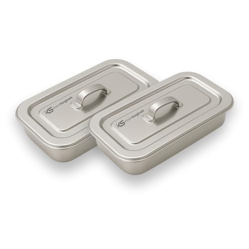 Image of KS Stainless Steel Instrument Tray with Lid - Deluxe Quality SS304 Medical Tray for Hospitals, Clinics, and Surgical Use - Corrosion-Resistant, Sterilizable (8 inch x 3 inch x 1.5 inch, Pack of 2)