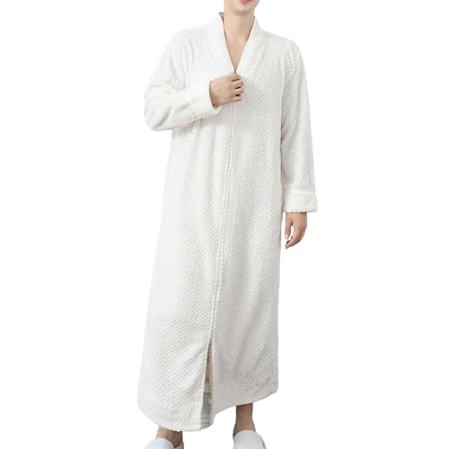 Generisch Pijama de hombre de terciopelo coral para invierno, talla holgada, calor extendido, ropa de casa engrosada de felpa, Blanco, L