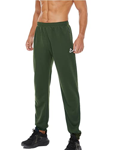 SILKWORLD Men s Joggers Pants Zipper Pockets Cotton Casual Sweat Athletic Jogger Sweatpants(Pack of 1),Army Green,X-Large