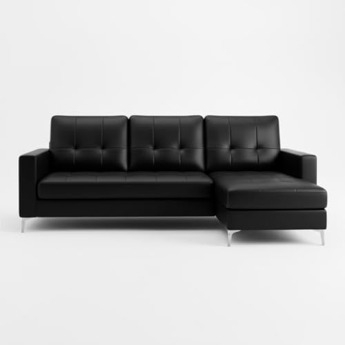 Image of CASASTYLE Madison 4 Seater Leatherette RHS L Shape Sofa Set (Black) Premium Finish | Ideal for Living Rooms