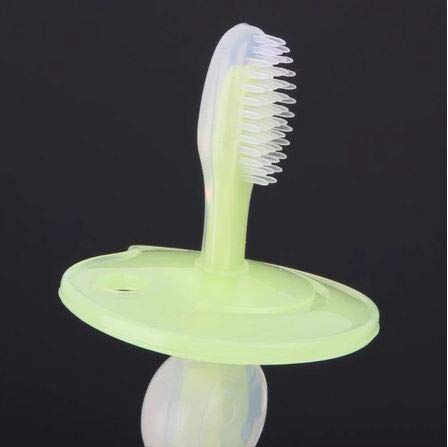 Image of Silicone Training Manual Toothbrush With Soft Bristles, Gum Massager & Anti-Choking Shield|Bpa Free Easy Grip Toothbrush For Babies /Kids /Toddlers,Green