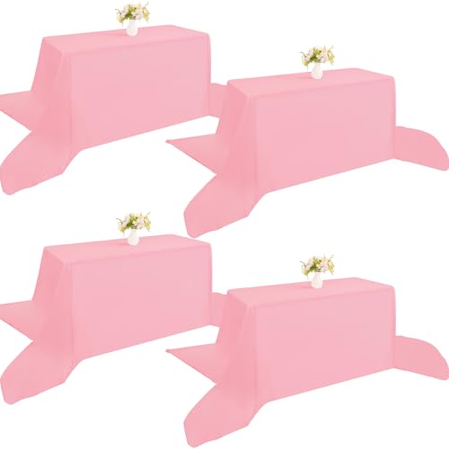 Image of 4 Pack Rectangle Tablecloth 90x156 Inch Washable Polyester Table Cover for Wedding Dining Table Buffet Parties Banquet Decoration(Pink)