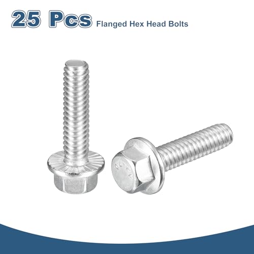 Image of uxcell 25Pcs 1 /4-20 x 1 Flanged Hex Head Bolts, 304 Stainless Steel Flange Hexagon Screws, Flange Hex Drive Screws 5.8 Grade for Machinery Industry Home Appliances, Silver
