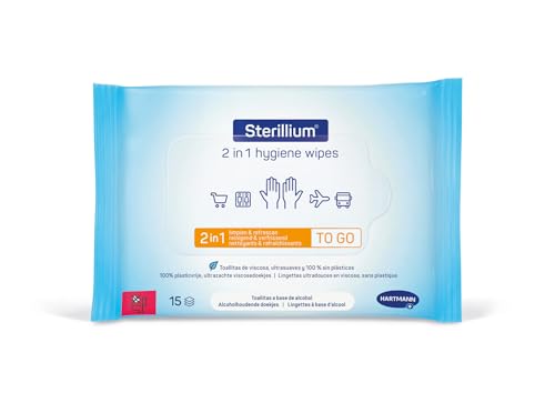 Sterillium, Toallitas de Limpieza, 2 en 1, Limpian y Refrescan, Perfectas para ir de Viaje o Excursión, 15 Unidades