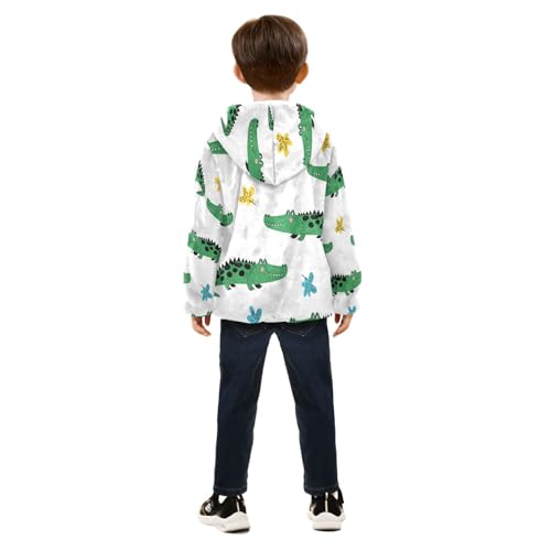 Crocodile Pattern with Flowers Toddler Fleece Jacket Girl Boys Hooded Fleece Jacket Coat Warm Outwear Zip-up 3-10T4