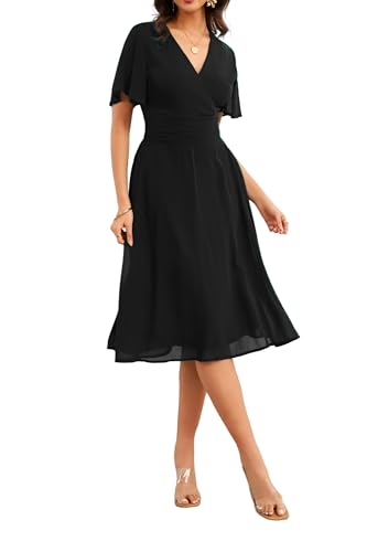 Women's Summer Elegant Chiffon Wrap V Neck Aline Dress2