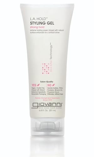GIOVANNI L.A. Hold Styling Gel - Strong Hold, Hair Gel for Women and Men, Vegan, No Parabens or Phthalates, Infused with Natural Botanical Ingredients, Lightweight Hair Styling Gel - 6.8 oz (1 Pack)