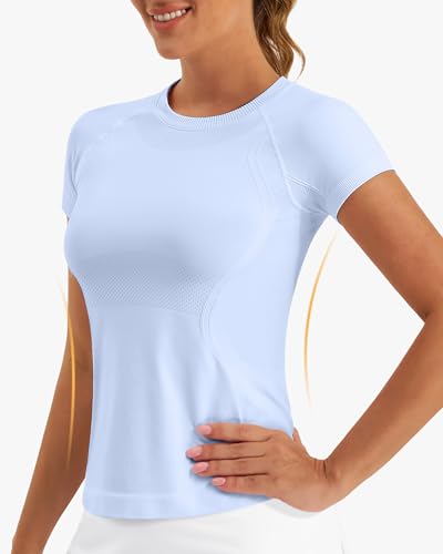 Image of Stelle Women Workout Tops Short Sleeve Seamless Athletic Shirts Yoga Gym Sports Breathable Tees