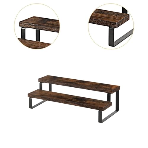 Image of 2-Step Wooden and Iron Spice Rack Organizer - Multipurpose Cabinet and Pantry Storage Solution, Space-Saving Countertop Spice Holder for Kitchen and Herbs
