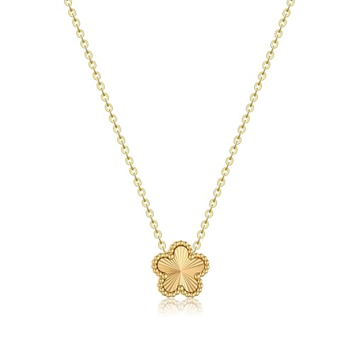 FUNIO 18K Gold Plated Clover Necklace for Women, Van Cleef Four Leaf Flower Lucky 4 Leaf Necklace Pendant Dainty Jewelry Gift for Women (Gold)